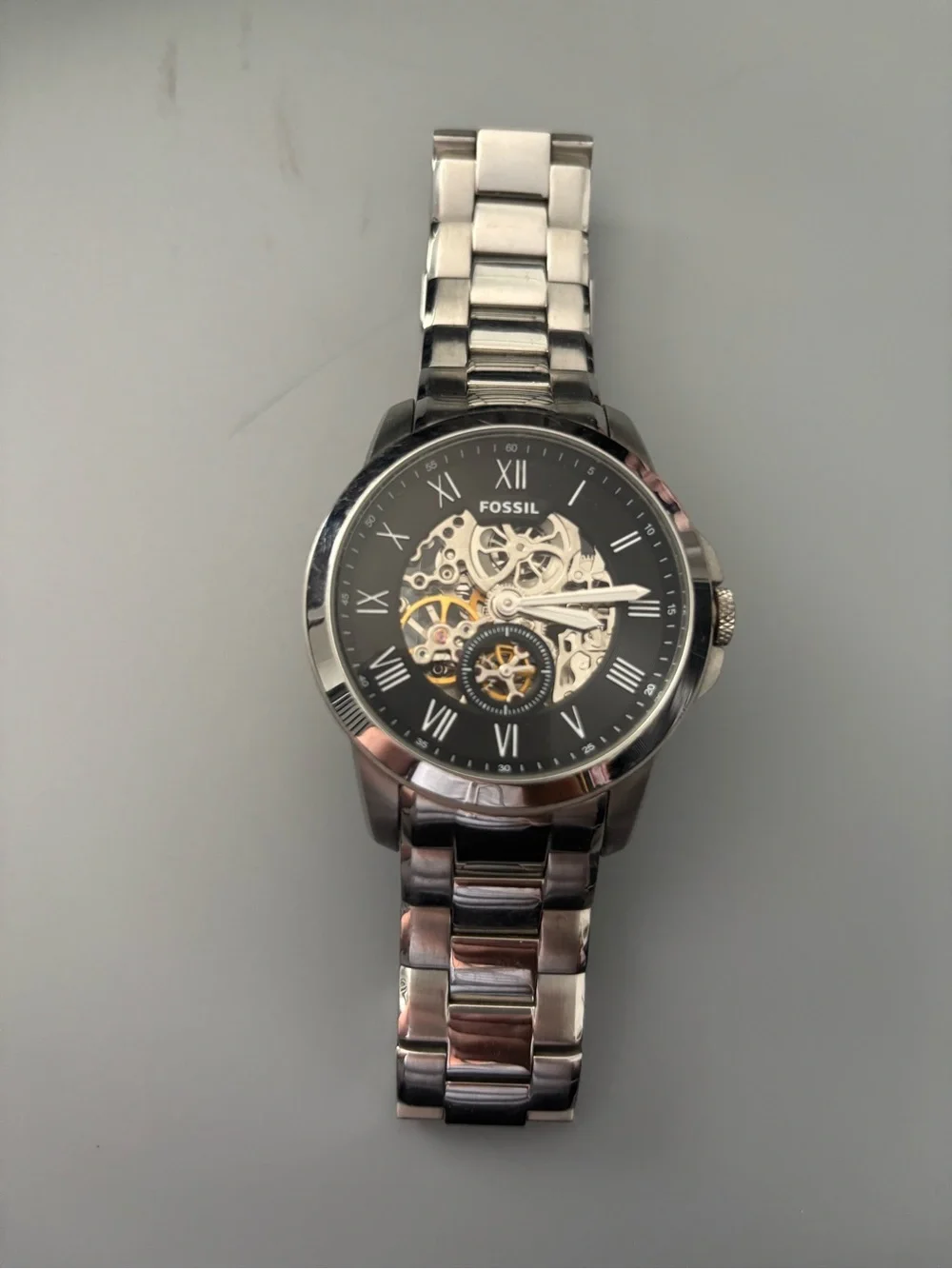 Fossil Townsman Silver Skeleton Watch with Black Dial